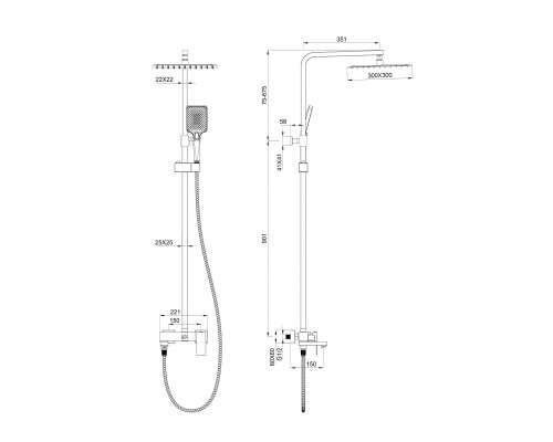 Заказать Душевая система WONZON & WOGHAND, Темный графит (WW-88739016-BGM) в магазине сантехники Santeh-Crystal.ru