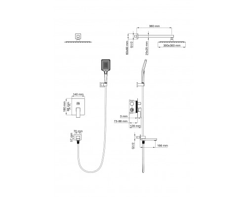 Душевая система встраиваемая Wonzon & Woghand, Хром (WW-88087068-CR)