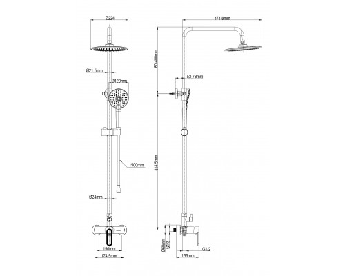 Купить Душевая система WONZON & WOGHAND, Черный матовый (WW-B2166-A-MB) в магазине сантехники Santeh-Crystal.ru