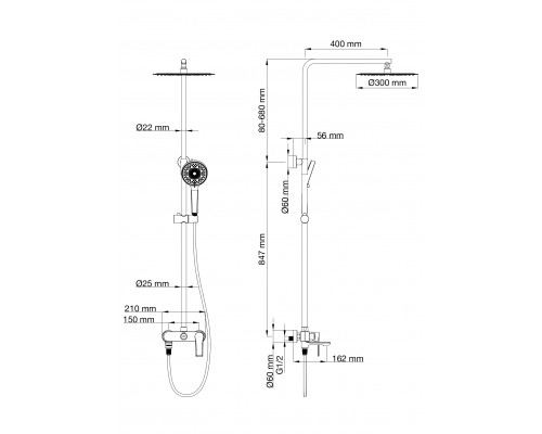 Душевая система Wonzon & Woghand, Темный графит (WW-88047079-BGM)