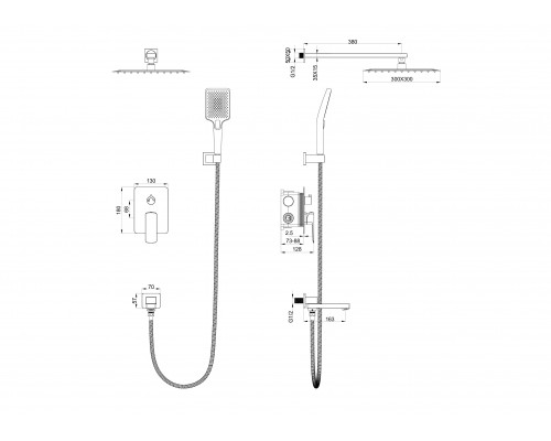 Приобрести Душевая система встраиваемая WONZON & WOGHAND, Темный графит (WW-88939003-BGM) в магазине сантехники Santeh-Crystal.ru