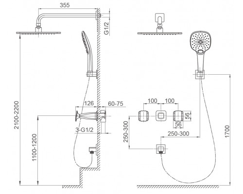 Душевая система встраиваемая Wonzon & Woghand Shakespeare, Темное золото (WW-654701-DG)