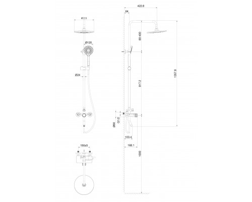 Купить Душевая система WONZON & WOGHAND, Темный графит (WW-N3S962-BGG) в магазине сантехники Santeh-Crystal.ru