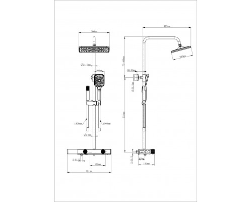 Душевая система с термостатом WONZON & WOGHAND, Черный матовый (WW-B4161-MB)