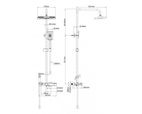 Душевая система с термостатом WONZON & WOGHAND, Темный графит (WW-B3310-BGG)