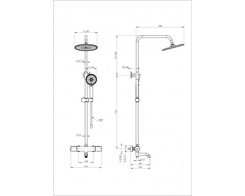 Заказать Душевая система с термостатом WONZON & WOGHAND, Брашированное золото (WW-A3006-T1-BG) в магазине сантехники Santeh-Crystal.ru