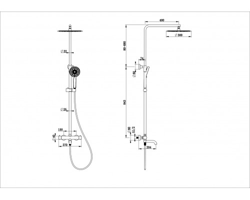 Душевая система с термостатом Wonzon & Woghand, Темный графит (WW-88739903-BGM)