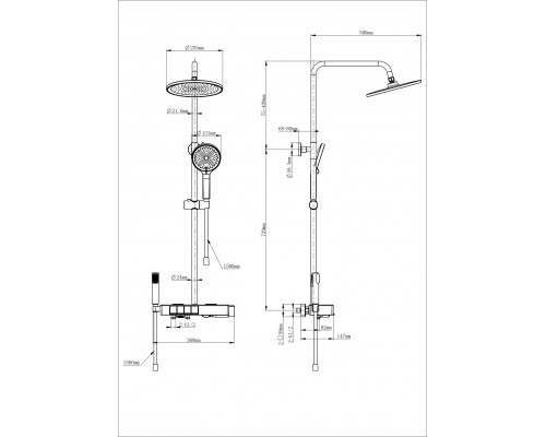 Душевая система с термостатом WONZON & WOGHAND, Брашированное золото (WW-B3580-BG)