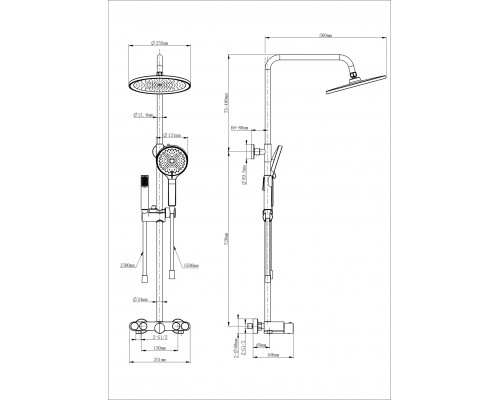 Душевая система с термостатом WONZON & WOGHAND, Темный графит (WW-B4113-BGG)