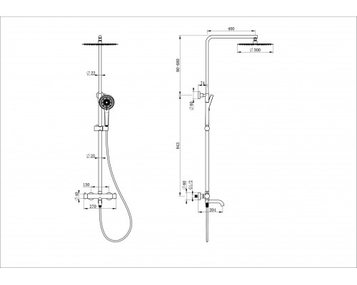 Заказать Душевая система с термостатом WONZON & WOGHAND, Черный матовый (WW-88739903-MB) в магазине сантехники Santeh-Crystal.ru