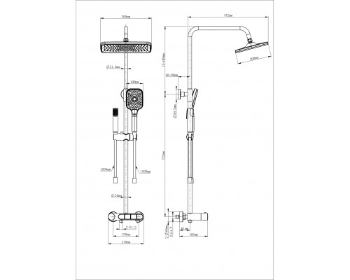 Душевая система с термостатом WONZON & WOGHAND, Хром (WW-B3112-CR)