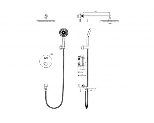 Душевая система с термостатом встраиваемая Wonzon & Woghand, Темный графит (WW-88929010-BGM)