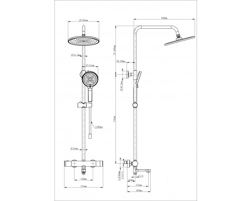Душевая система с термостатом WONZON & WOGHAND, Хром (WW-B3069-CR)