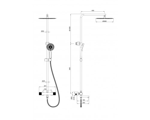 Душевая система с термостатом Wonzon & Woghand, Черный матовый (WW-88739902-MB)