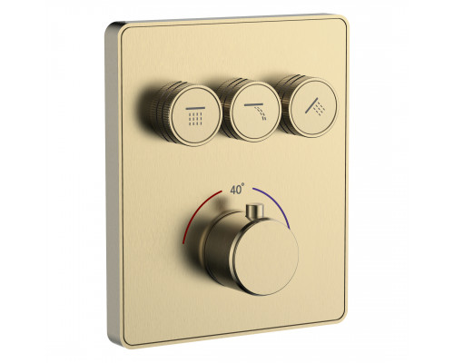 Термостатическая панель смесителя встраиваемая на 3 потребителя WONZON & WOGHAND, Брашированное золото (WW-INF323A-BG)