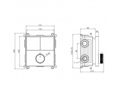 Термостатическая панель смесителя встраиваемая на 2 потребителя WONZON & WOGHAND, Черный матовый (WW-INF362A-MB)