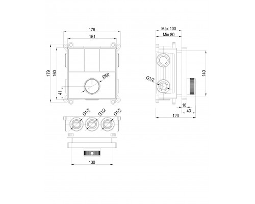 Термостатическая панель смесителя встраиваемая на 3 потребителя WONZON & WOGHAND, Розовое золото (WW-INF363A-RG)