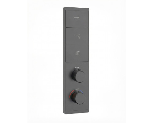 Термостатическая панель смесителя встраиваемая на 3 потребителя WONZON & WOGHAND, Темный графит (WW-INF363B-GM)