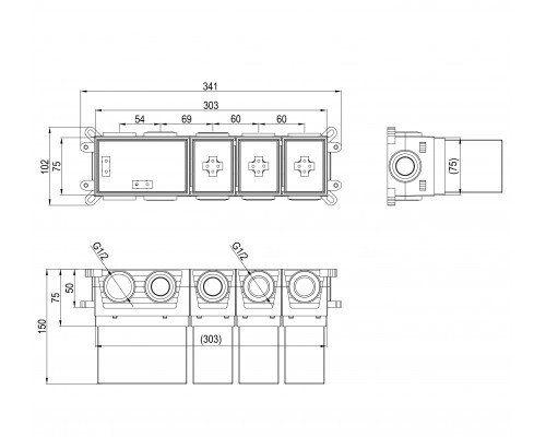 Скрытая часть термостатического смесителя на 2 потребителя WONZON & WOGHAND (WW-INB162A)