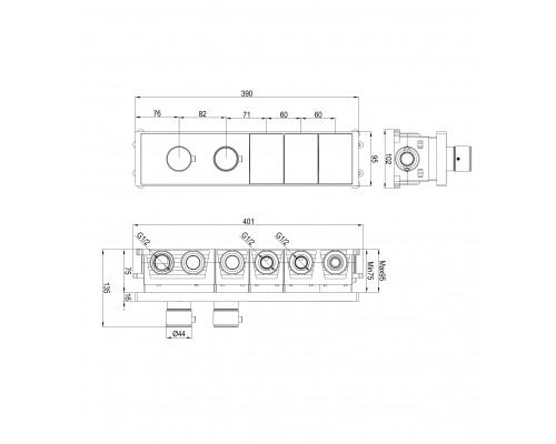 Термостатическая панель смесителя встраиваемая на 3 потребителя WONZON & WOGHAND, Брашированное розовое золото (WW-INF163A-BRG)