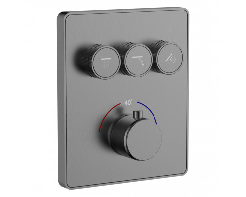 Термостатическая панель смесителя встраиваемая на 3 потребителя WONZON & WOGHAND, Темный графит (WW-INF323A-GM)