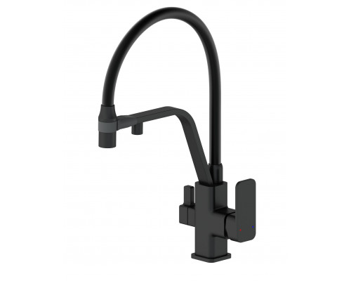 Купить Смеситель для кухни с гибким изливом и подключением фильтра WONZON & WOGHAND, Черный матовый (WW-88458013-MB) в магазине сантехники Santeh-Crystal.ru