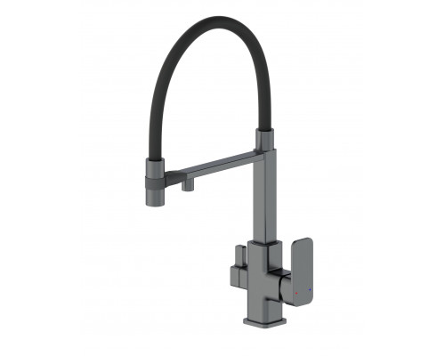Купить Смеситель для кухни с гибким изливом и подключением фильтра WONZON & WOGHAND, Темный графит (WW-88458012-BGM ) в магазине сантехники Santeh-Crystal.ru