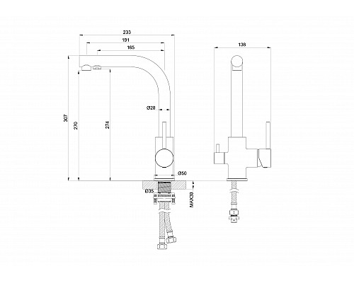 Купить Смеситель для кухни c подключением фильтра WONZON & WOGHAND, Хром (WW-88458005-CR) в магазине сантехники Santeh-Crystal.ru