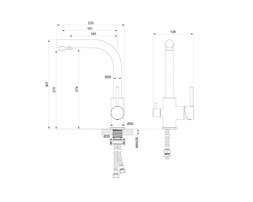 Купить Смеситель для кухни c подключением фильтра WONZON & WOGHAND, Темный графит (WW-88458005-BGM) в магазине сантехники Santeh-Crystal.ru