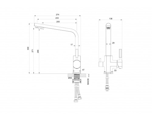 Заказать Смеситель для кухни с подключением фильтра WONZON & WOGHAND, Хром (WW-88458003-CR) в магазине сантехники Santeh-Crystal.ru
