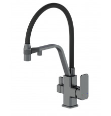 Смеситель для кухни с гибким изливом и подключением фильтра WONZON & WOGHAND, Темный графит (WW-88458013-BGM)