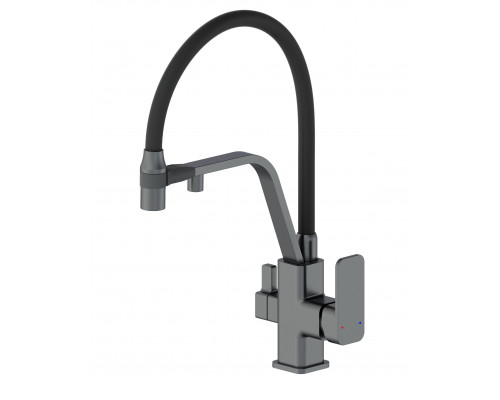 Купить Смеситель для кухни с гибким изливом и подключением фильтра WONZON & WOGHAND, Темный графит (WW-88458013-BGM) в магазине сантехники Santeh-Crystal.ru