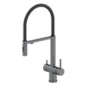 Смеситель для кухни с гибким изливом и подключением фильтра WONZON & WOGHAND, Темный графит (WW-88458009-BGM)