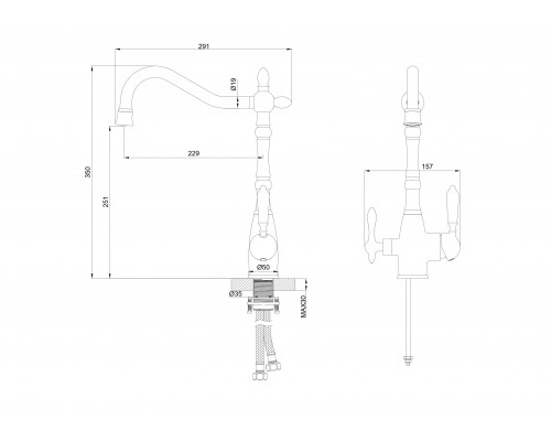 Приобрести Смеситель для кухни c подключением фильтра WONZON & WOGHAND, Черный матовый (WW-88458006-MB) в магазине сантехники Santeh-Crystal.ru