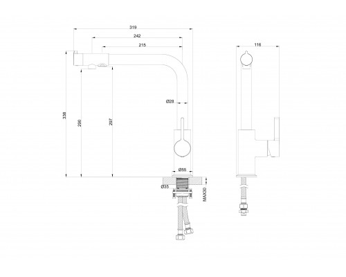 Купить Смеситель для кухни c подключением фильтра WONZON & WOGHAND, Темный графит (WW-88458008-BGM) в магазине сантехники Santeh-Crystal.ru