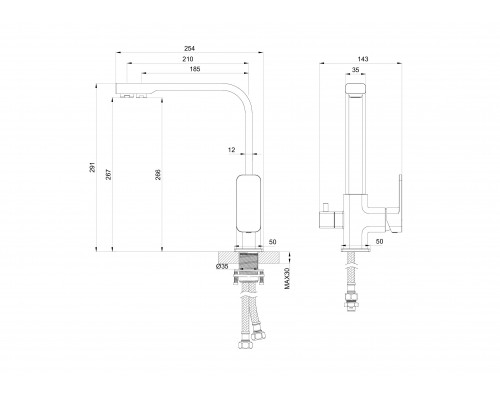 Приобрести Смеситель для кухни с подключением фильтра WONZON & WOGHAND, Черный матовый (WW-88458004-MB) в магазине сантехники Santeh-Crystal.ru