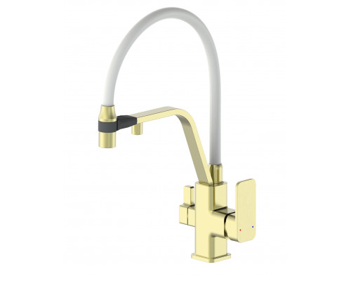 Приобрести Смеситель для кухни с гибким изливом и подключением фильтра WONZON & WOGHAND, Брашированное золото (WW-88458013-BG(MW)) в магазине сантехники Santeh-Crystal.ru