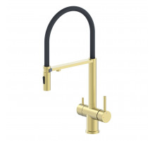 Смеситель для кухни с гибким изливом и подключением фильтра WONZON & WOGHAND, Брашированное золото (WW-88458009-BG)