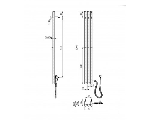 Полотенцесушитель электрический WONZON & WOGHAND, Брашированный никель (WW-AL73312-BN)