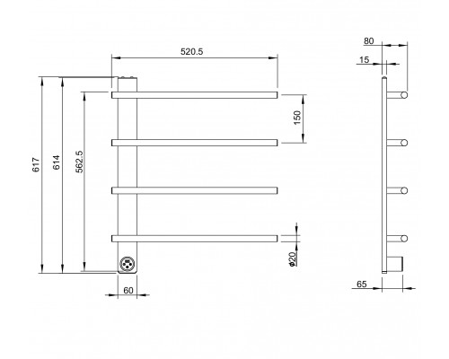 Полотенцесушитель электрический WONZON & WOGHAND NÜRNBERG, Брашированный никель (WW-AL344-BN)