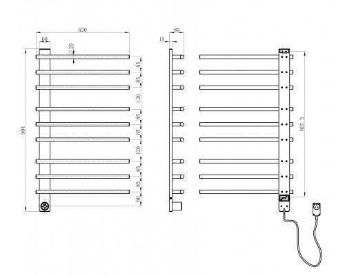Полотенцесушитель электрический WONZON & WOGHAND NÜRNBERG, Брашированный никель (WW-AL349-BN)