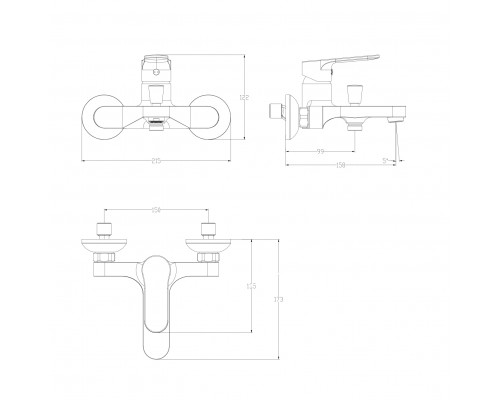 Смеситель для ванны с душем WONZON & WOGHAND LUMIA, Хром (WW-815523-CR)