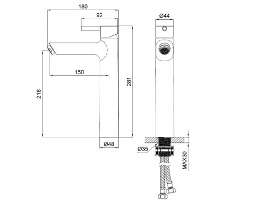 Смеситель для раковины высокий WONZON & WOGHAND SOLO, Темный графит (WW-239032-BGM)
