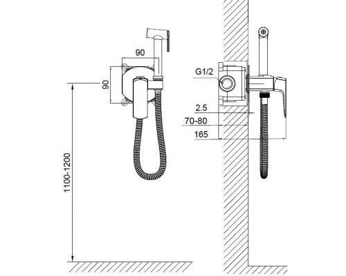 Смеситель с гигиеническим душем встраиваемый WONZON & WOGHAND, Хром (WW-88829031-CR)
