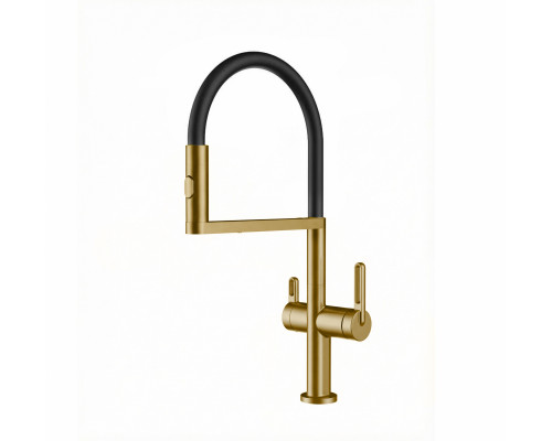 Смеситель для кухни с магнитным гибким изливом и подключением фильтра WONZON & WOGHAND, Брашированное золото (WW-8020301-BG)