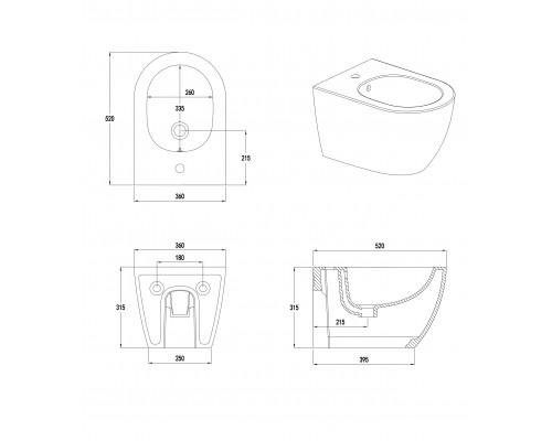 Биде подвесное WONZON & WOGHAND NILE, белый глянцевый (WW-UB5157-GW)