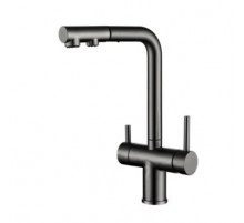Смеситель для кухни с выдвижным изливом и подключением фильтра WONZON & WOGHAND, Темный графит (WW-88458018-BGM)