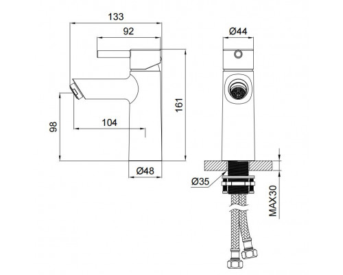 Смеситель для раковины WONZON & WOGHAND SOLO, Брашированный никель (WW-139032-BN)