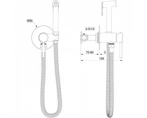 Смеситель с гигиеническим душем встраиваемый WONZON & WOGHAND STICK, Брашированный никель (WW-88829902-BN)