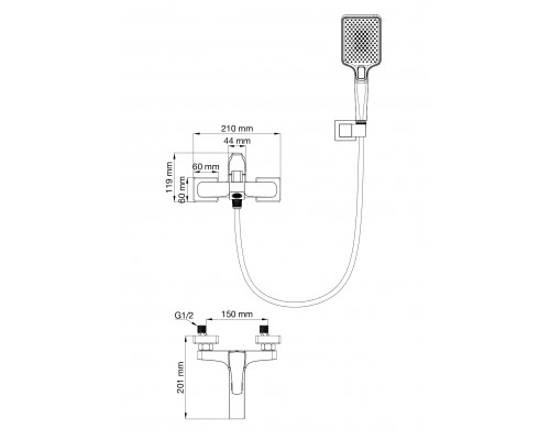 Смеситель для ванны с душем WONZON & WOGHAND FLEX, Брашированный никель (WW-88037072-BN)